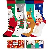 HAPPYPOP Christmas Socks for Teens - Holiday Sock Gift Ideas for Boys Girls 4 Pack with Card