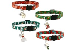CooShou Christmas Cat Collar Set - Xmas Cat Adjustable Breakaway Collars with Bells & Charms 4Pcs Per Set