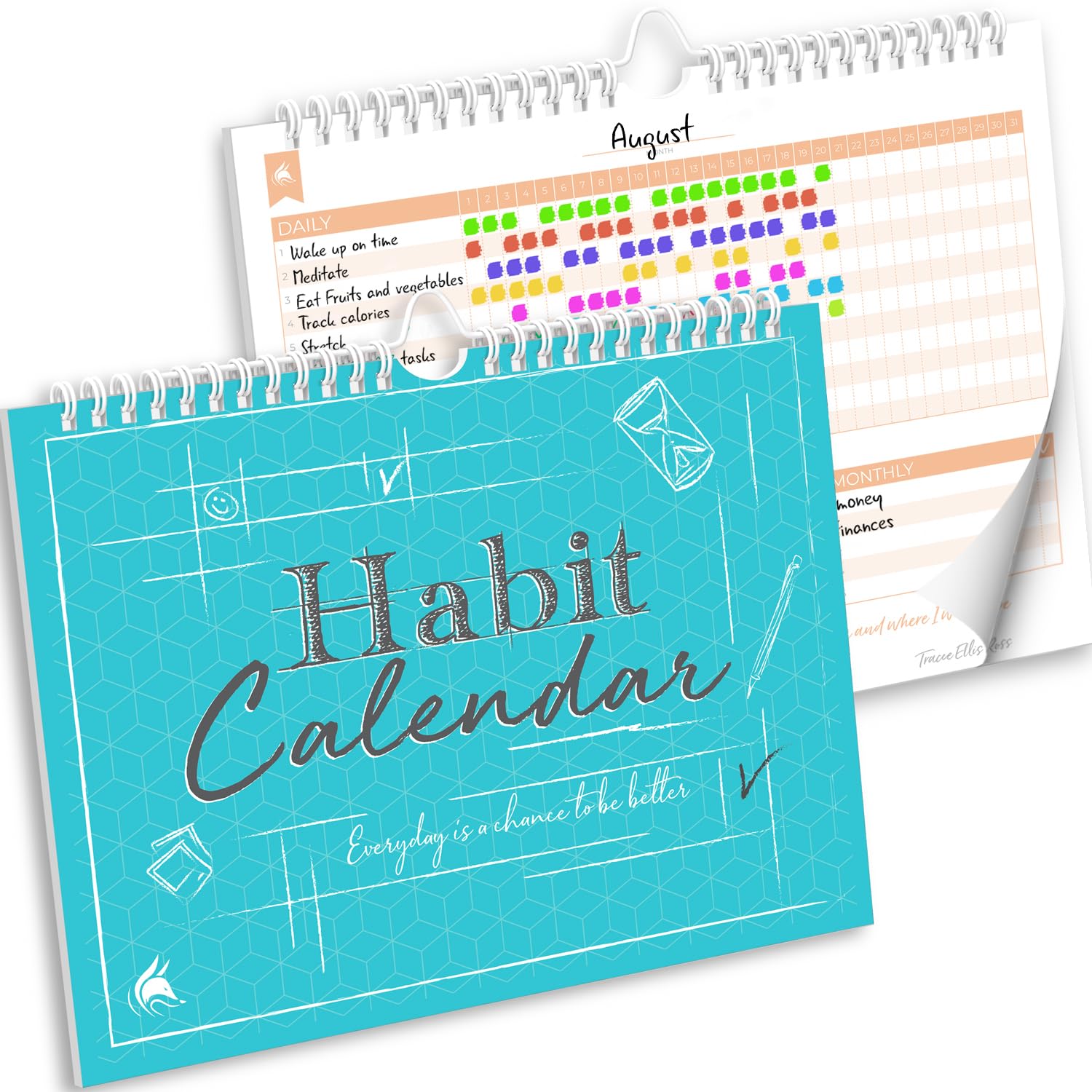 Clever Fox Habit Calendar – Inspirational Habit Tracker for Atomic Habits – Colorful Habit & Goal Planner Journal to Boost Productivity & Become Your Best Self – 24 Months, 25.5 x 20.5cm - Turquoise