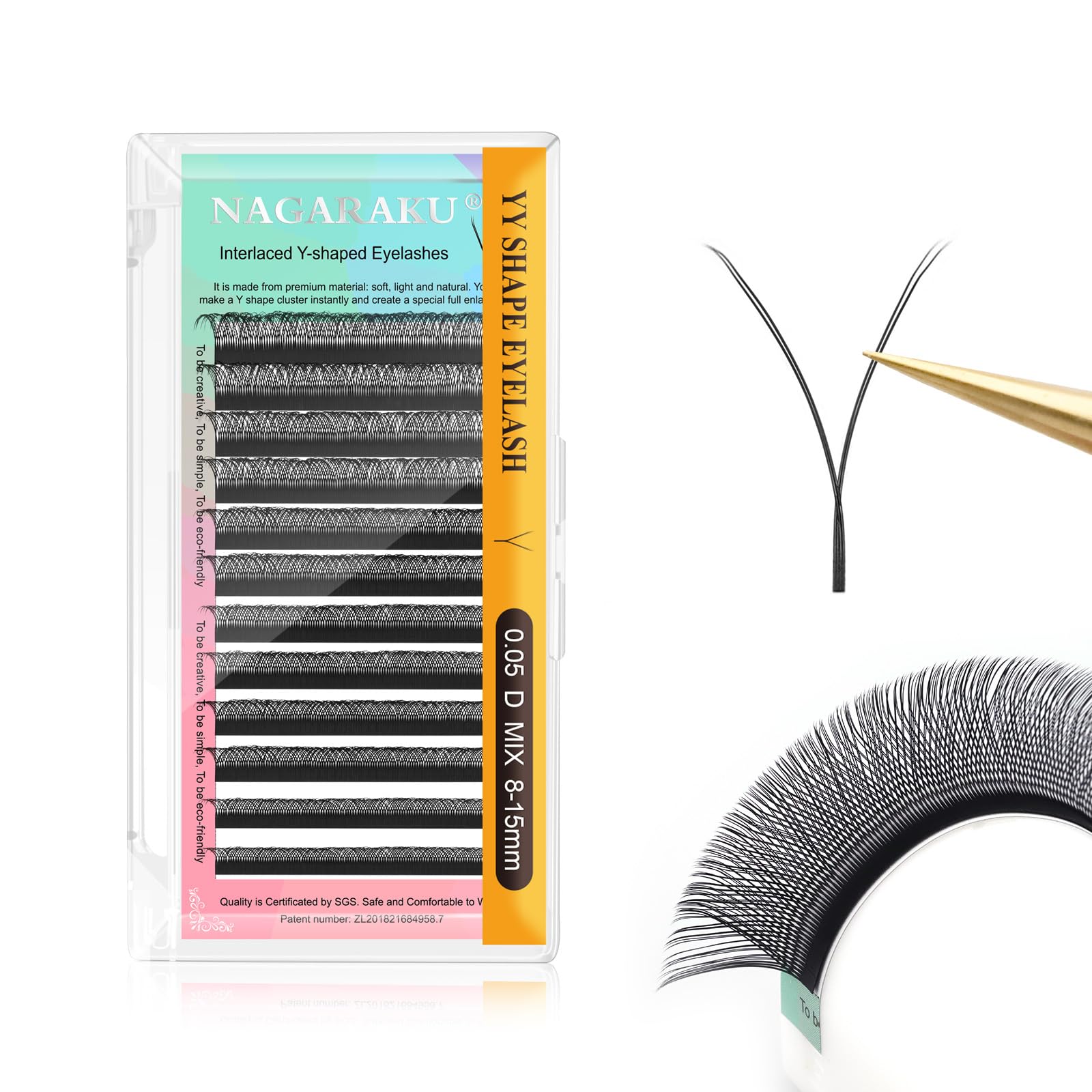 NAGARAKU YY Eyelash Extensions Supplies Y Lash Premade Fans 4D Russian Volume Cross YY Eyelashes Handwoven Y Shaped Mesh Technology Wispy Crisscross Cluster Matte Black 12 Rows(0.05 D Curl 8-15mm） — image 1