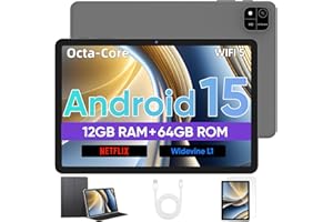 AIPROTABLET Android Tablet, 10 inch Android 15 Tablet with Octa-Core Processor, 12GB RAM 64GB ROM 2TB Expand, 1280x800 HD Touchscreen, GPS, WiFi 5, Dual Camera, BT5.0, 6000mAh, Widevine L1 (Black)