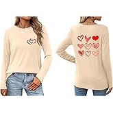 Valentines Outfits for Women Plus Size Love Heart Shirts Long Sleeve Valentine Tee Tops Clothes for Teen Girls