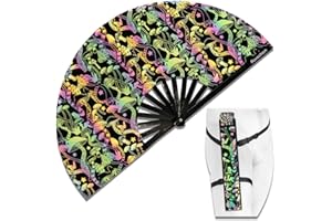 Raveahem Lridescent Holographic Large Rave Bamboo Folding Clack Hand Fan With Holster for Men/Women Handheld Fan for EDM,Music Festival,Club,Freaky,Party,Dance,Performance,Decoration,Gift