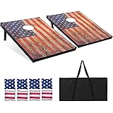 American Flag Cornhole Set: 2' x 3' Cornhole Outdoor Game Sets with 2 Vintage Regulation Size Cornhole Boards, 8 Corn Hole Ba