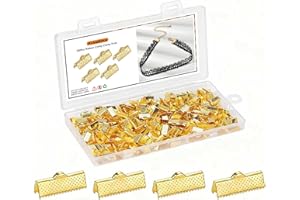 KIJOEERICA 300Pcs Ribbon Crimp Clamp Ends, 10mm Pinch Crimp Ends Bracelet Bookmark Cord Ends Clasp for DIY Leather Necklace Jewelry Making Gold