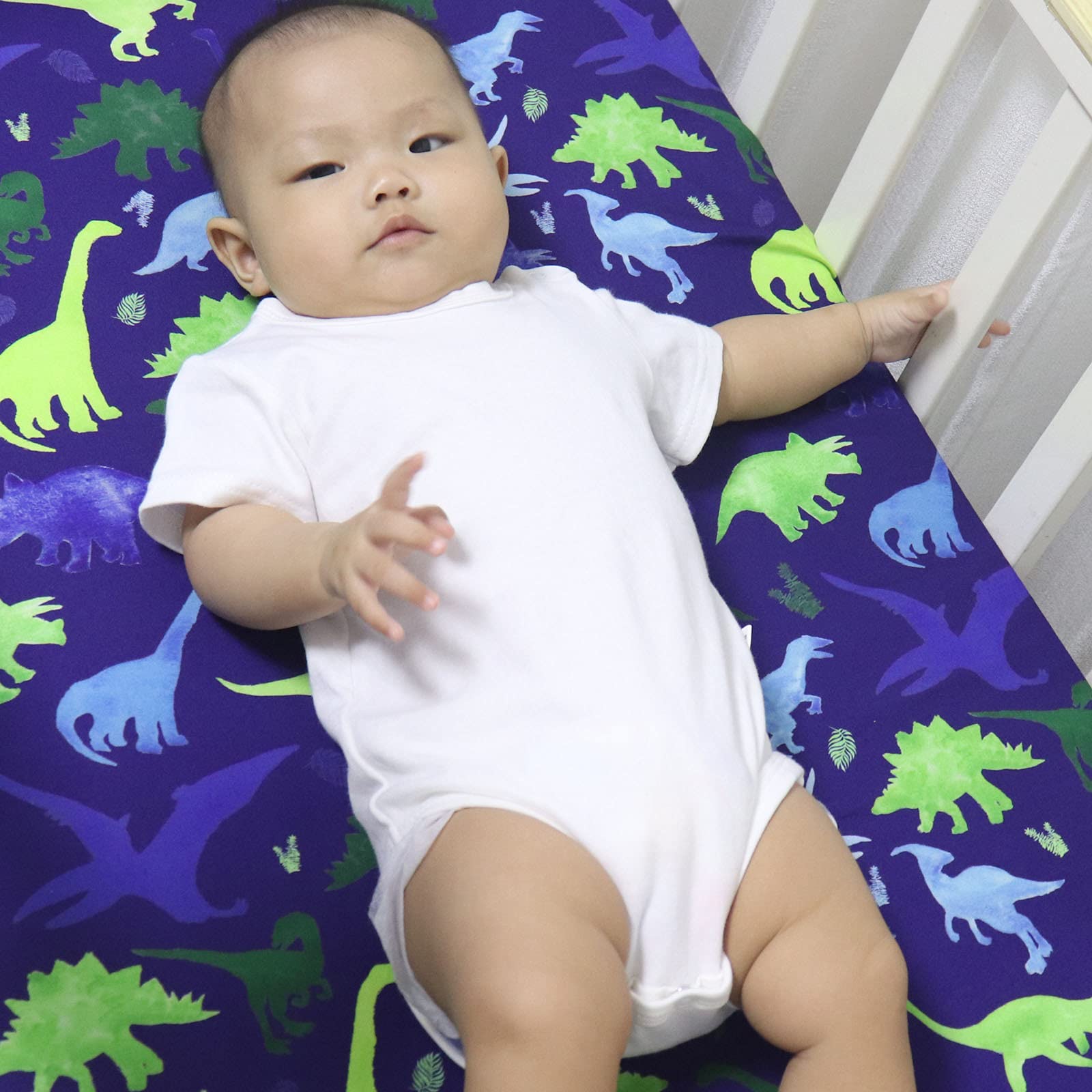 TANOFAR Boy Crib Sheet Blue Nursery Bed Dinosaur Sheets for Baby Toddler Mattress Stretchy and Soft Premium Crib Sheets