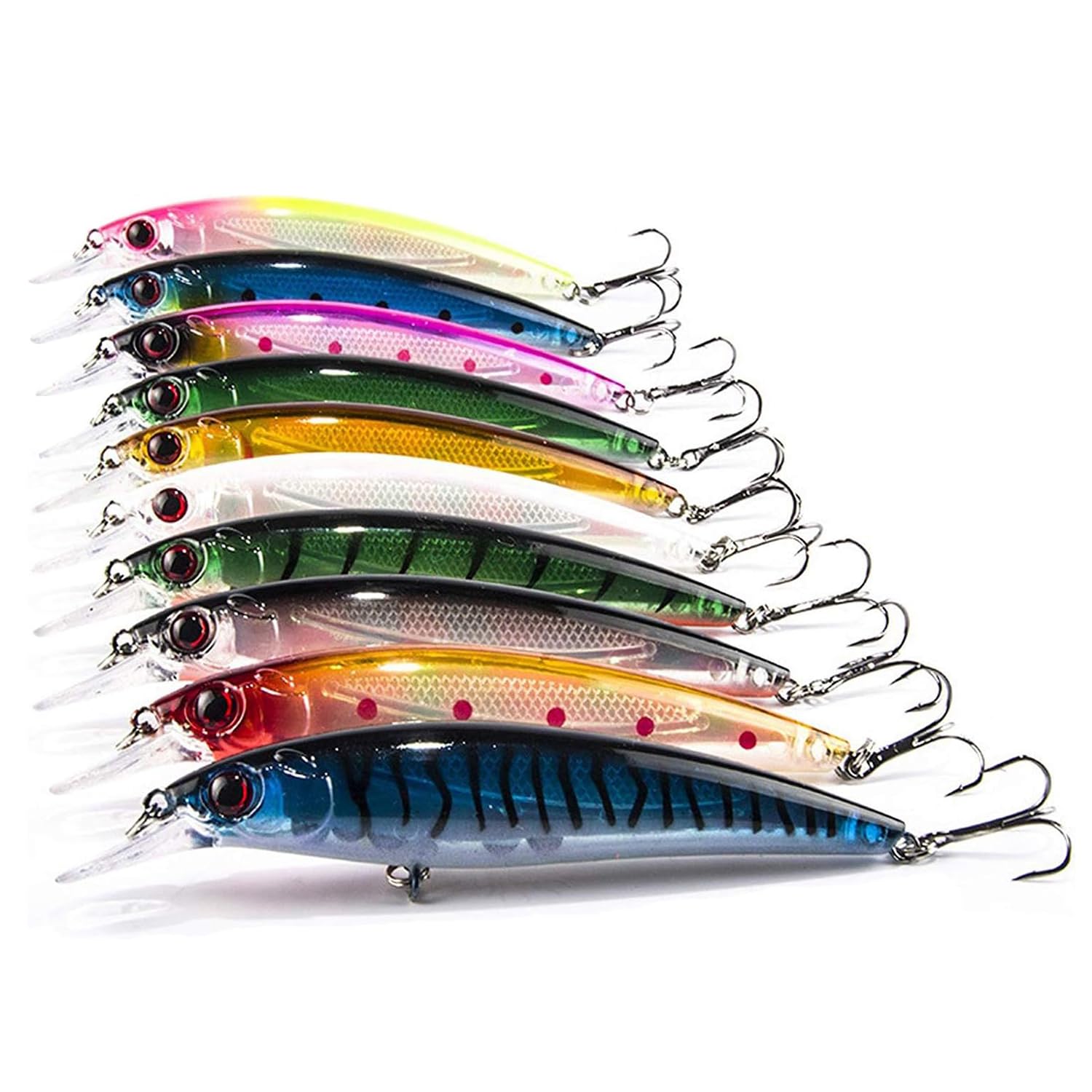 Aozzy 10pcs Sea Fishing Lures Set Kit bait Minnow Bass Fishing Lures 11mm with Spangle Triple Hook