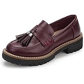 IDIFU IN2 Platform Loafers for Women Lug Sole Slip on Shoes Chunky Penny Low Heeled Loafers for Women Fall Work Business Office Party Casual Comfortable Fashion Closed Toe Dress Shoes with Tassel