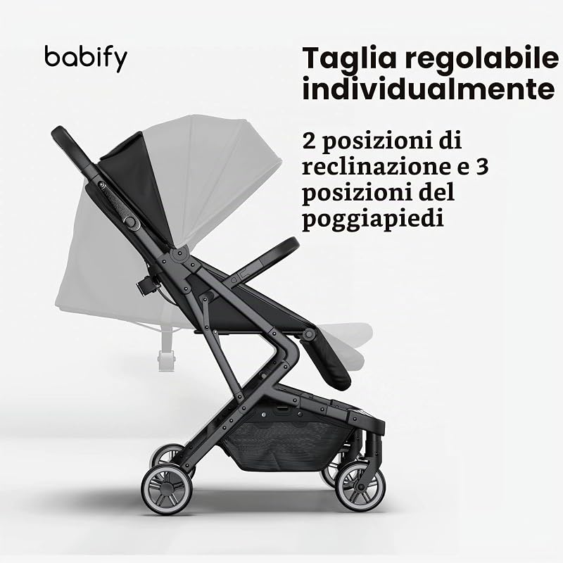 Urban Ease Passeggino Leggero - Da 0 a 4 Anni (22 kg), Ripiegabile con Una Mano, Reclinabile, Poggiapiedi Regolabile, Fodera Rimovibile, Cestino, Tettuccio con Finestra, Nero