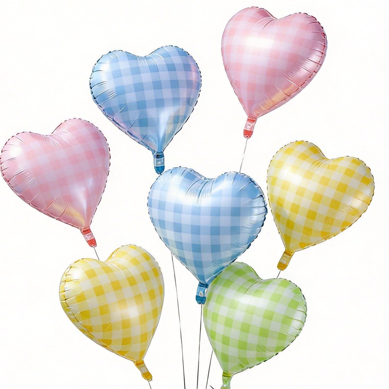 Pastel Checkered Heart Balloons, 18Inch Light Pink Blue Yellow Green Red Rainbow Plaid Heart Shape Foil Balloon, 10Pcs Colorful Grid Helium Balloon for Birthday Retro Y2K Easter Goose Theme Party β image 1
