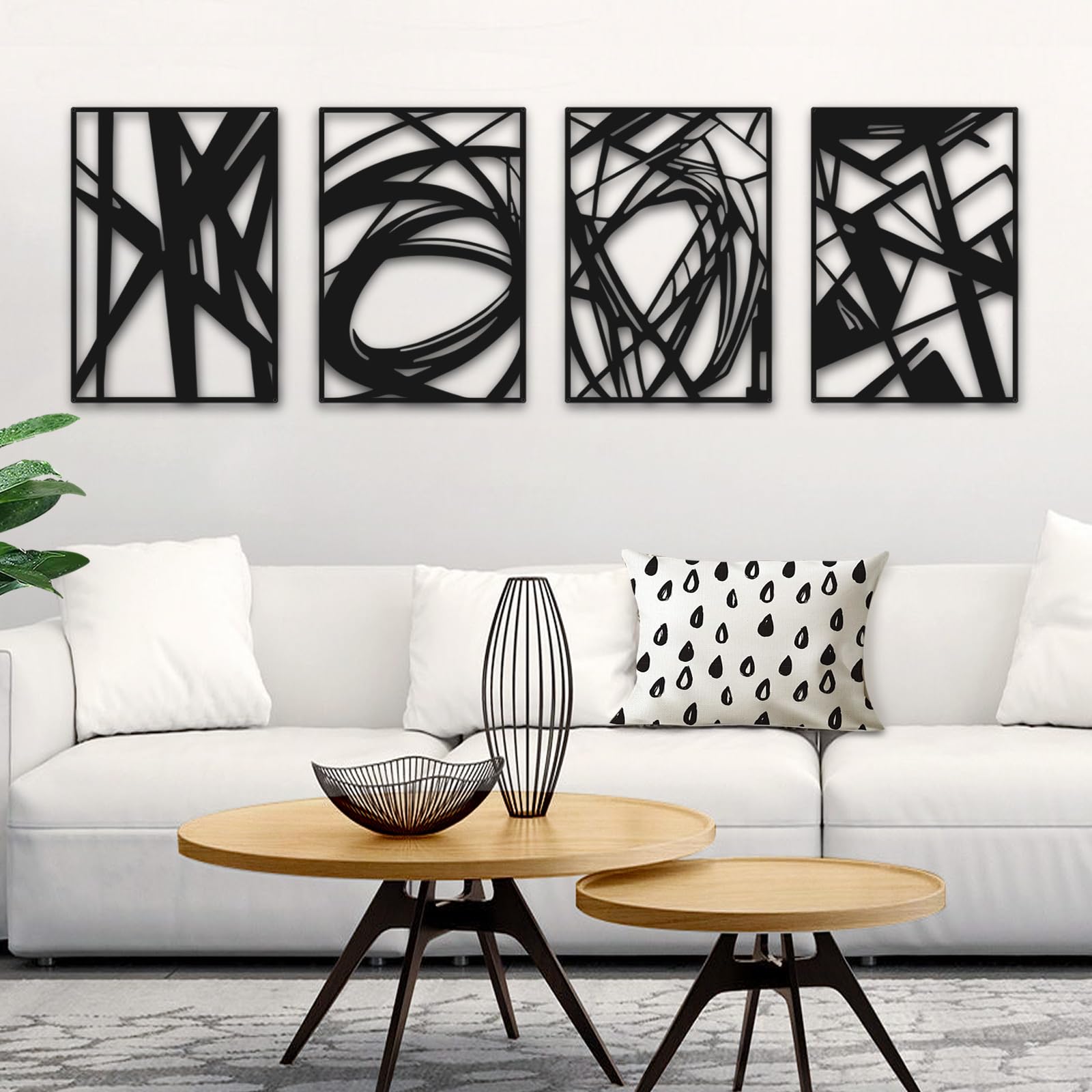 Photo 1 of (PARTIAL SET) Bakovity Black Abstract Wall Art, Metal Art Wall Decor, Modern Large Wall Art, 3D Abstract Wall Sculptures for Bedroom Bathroom Living Room (4 Pack, 16 x 11 in)