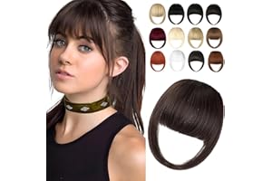 Cephermer Clip in Bangs, Synthetic French Bangs Hair Clip, Fake Bangs Fringe with Temples Hairpieces for Women Natural Curved Hair Extensions for Daily Wear Medium Brown