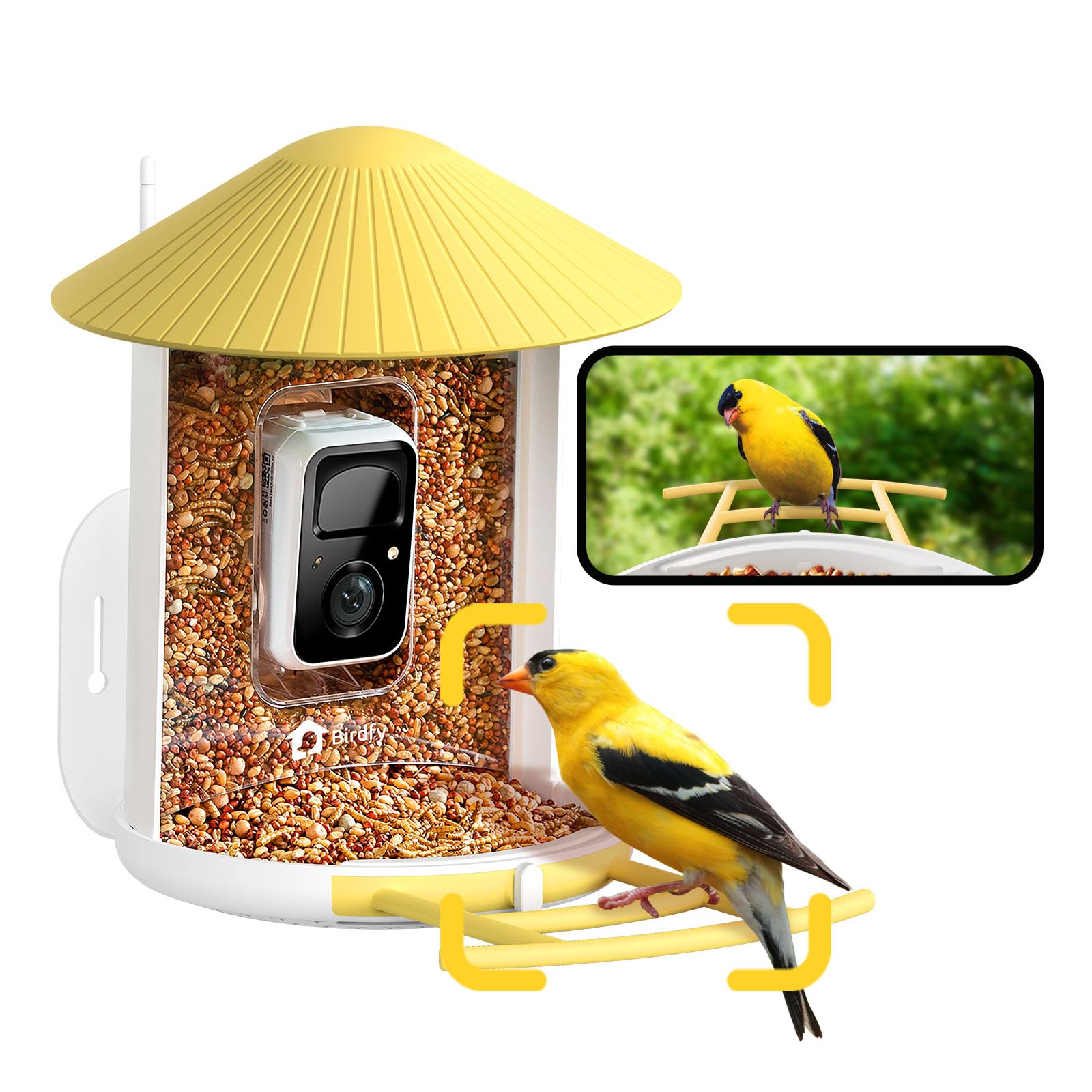 Photo 1 of NETVUE by Birdfy AI Smart Bird Feeder with Camera, AI Auto Capture Each Bird Come & Identify 6000+ Bird Species, Cloud Store Bird Videos & Birdwatching On Live, Ideal Gift (Yellow)
