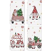 QIONG MENG Christmas Kitchen Towels Gnomes Truck Christmas Tree Dish Towels 18x26 Inch Seasonal Winter Xmas Holiday Hand Towels Home Kitchen Decoration (red)