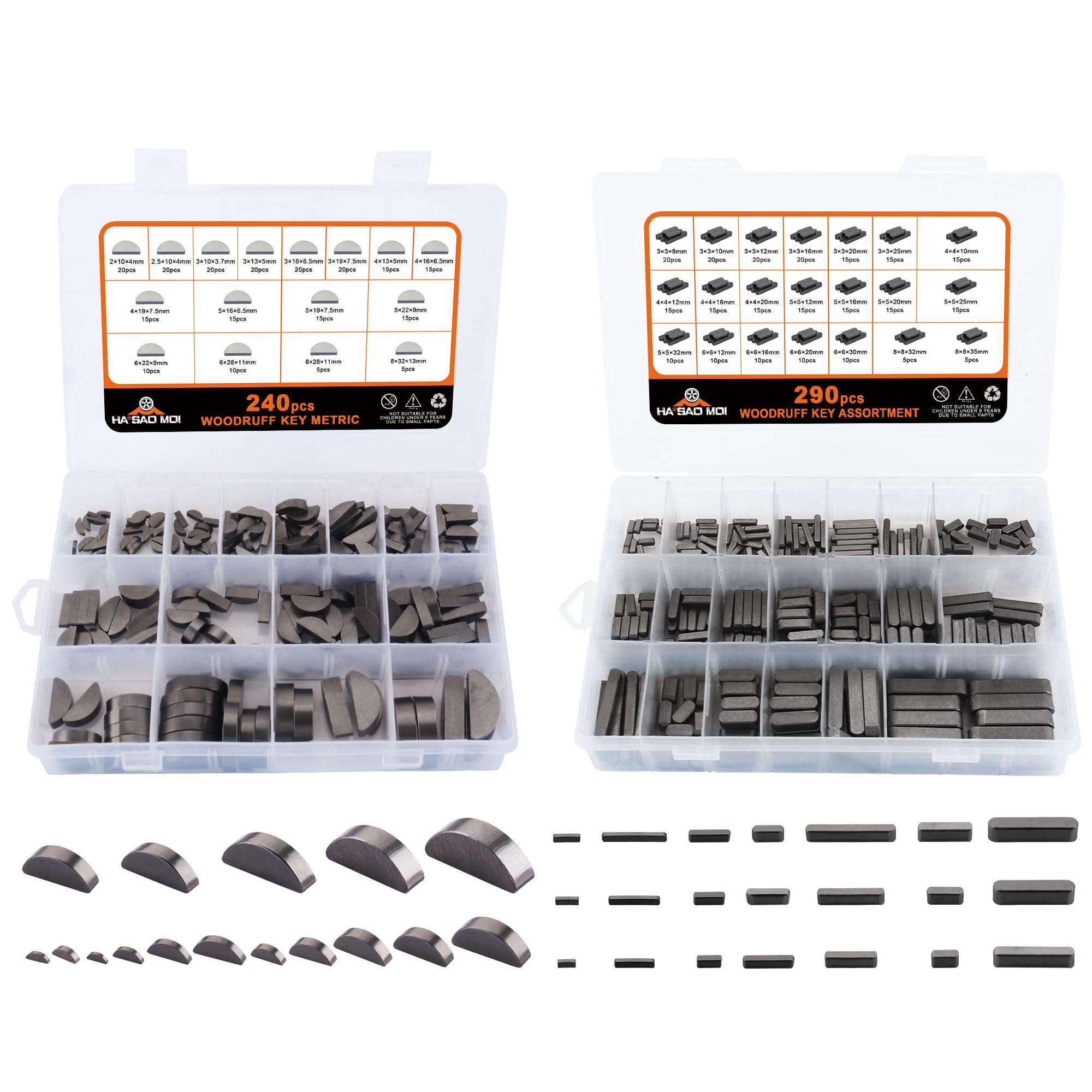 Photo 1 of ***DAMAGED - SEE NOTES/PICTURES***530pcs Metric Woodruff Key Assortment Kit with 37 Sizes, Include 240pcs Woodruff Half Moon Key, 290pcs Stainless Steel Round Ended Feather Key for Fasteners Mechanical Industry Crankshaft