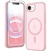FNTCASE for iPhone 16e Case Matte: Phone 17e Magnetic Phone Cases with Screen Protector Drop Proof Compatible with Magsafe Slim Anti Yellowing Shockproof Protective Translucent Cell Cover (C-Pink)