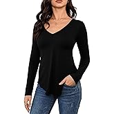 winkbay Women's Plus Size Deep V Neck T Shirts Dressy Casual Long Sleeve Fall Tops Basic Tees