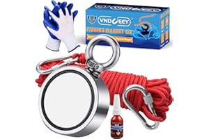 VNDUEEY Strong Magnet Fishing Kit, 1000LBS(453KG) Pulling Force Double-Sided Fishing Magnets Neodymium Magnetic Fishing Kit with 20m (65 Foot) Durable Rope and Protective Gloves