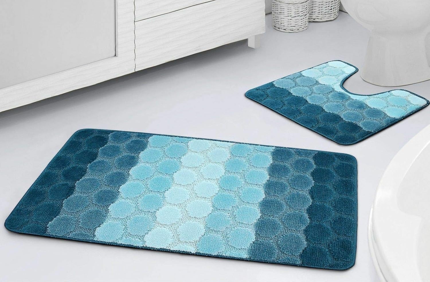 2pc Non Slip Bath Mat Set Bath & Pedestal Mats Stripe Design For Bathroom Soft And Absorbent Two 2pc Non Slip Bath Mat Set Bath & Pedestal Mats Stripe Design For Bathroom Soft And Absorbent Two