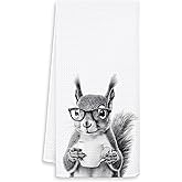 OSLYSOF Funny Squirrel Kitchen Towels, Gifts for Squirrel Lovers Dish Tea Towels, Black and White Animal Lover Gifts Hand Towel for Kitchen, Coffee Bar Station Decor, 16x24 Inch
