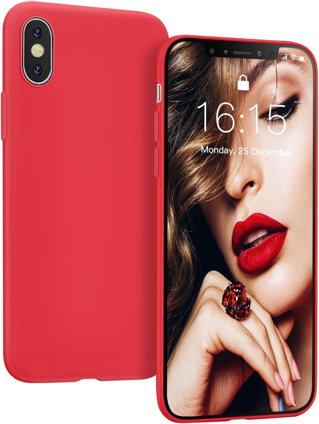 JASBON iPhone X Case, Liquide Silicone Phone Case Gel Rubber Slim Touch Cover Full Protective Case for iPhone 10-Red Slim