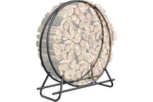 VAMFUTRE 40 Inch Metal Pipe Firewood Rack Circle - Black Steel Log Holder for Indoor and Outdoor Use,Firewood Storage Organizer for Fireplace, Patio, or Backyard (3.3 FT Diameter Rack)