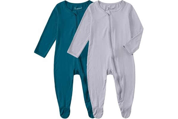 Jimonda Unisex Baby Boy Girl Footed Sleeper Rayon From Bamboo Pajamas Long Sleeve Romper with 2-Way Zipper for Infant