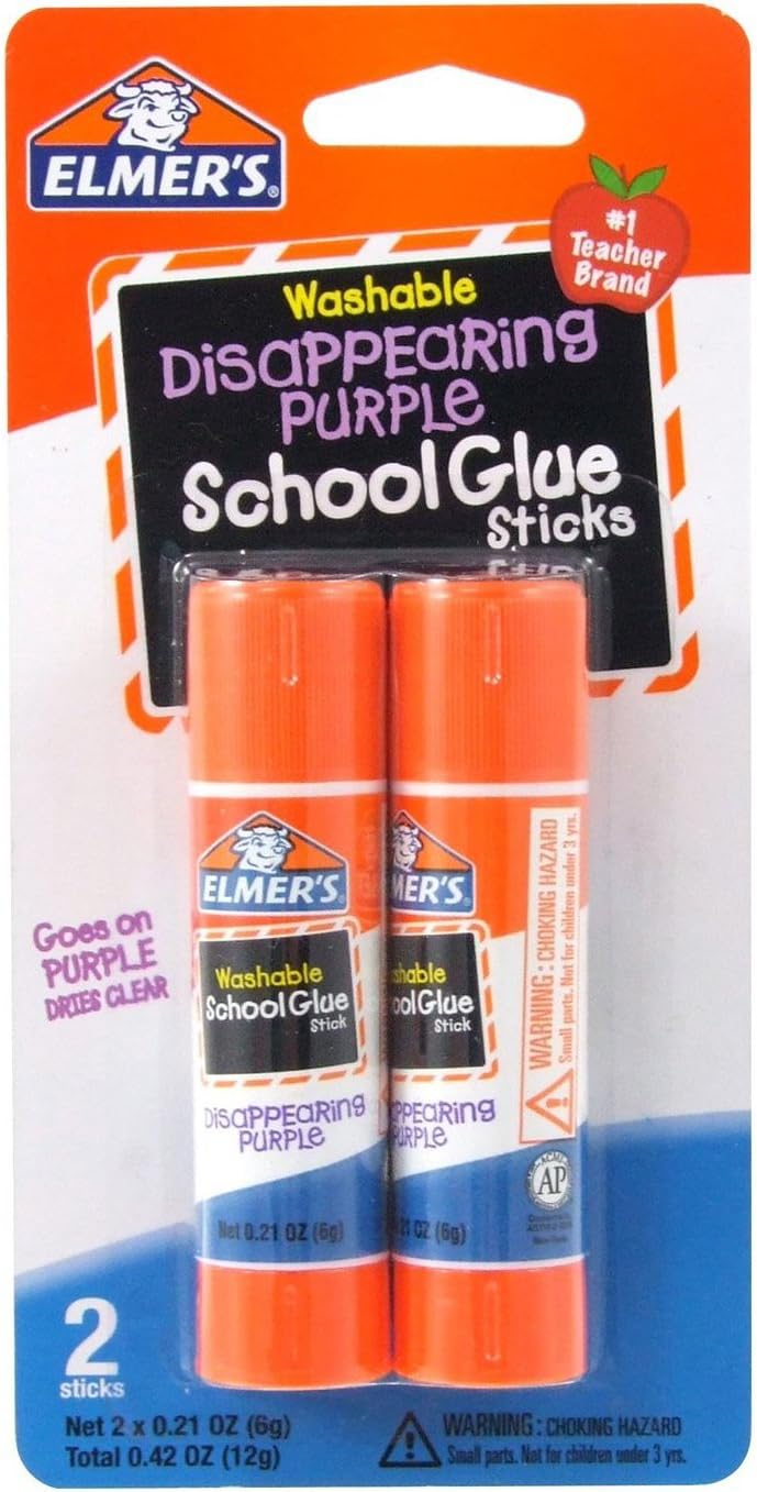 Elmer's bundle Washable Liquid School Glue, White, Dries Clear, 4 fl oz Plus Disappearing Purple Elmer's School Glue Stick, 7g, 2pk: Office Products