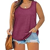 Yousify Womens Plus Size Tank Tops Summer Sleeveless Square Neck T-Shirts Trendy Loose Fit Top Casual Tunics Shirts