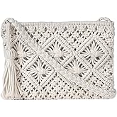 Eiyye Handmade Crochet Purse Boho Cotton Rope Crossbody Shoulder Bag with Tassel Casual Bag for Women