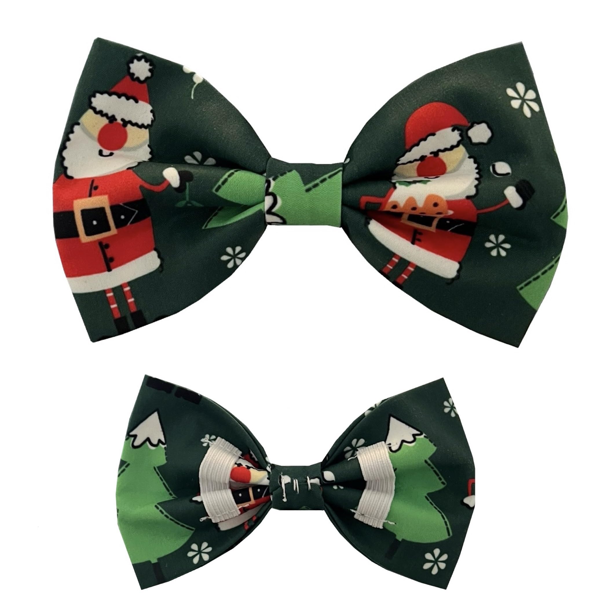 New Dogs Bow Tie Bowtie Merry Christmas SANTA Green Elastic Band attach COLLAR ACCESSORY Handmade UK (L)