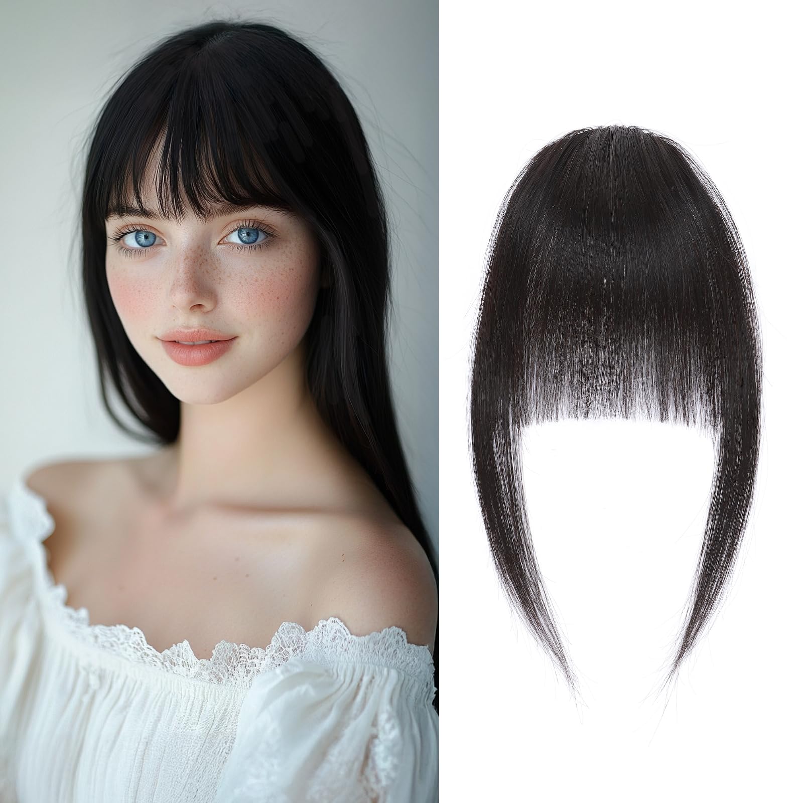 Clip in Fringe Human Hair Clip on Bangs Remy Hair Pieces for Women Short 9g Neat Fringe #1B Natural Black