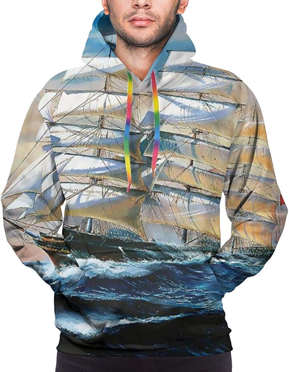 Sailing Men's Novelty Hoodies Printed Sweatshirt Pockets Pullover Size