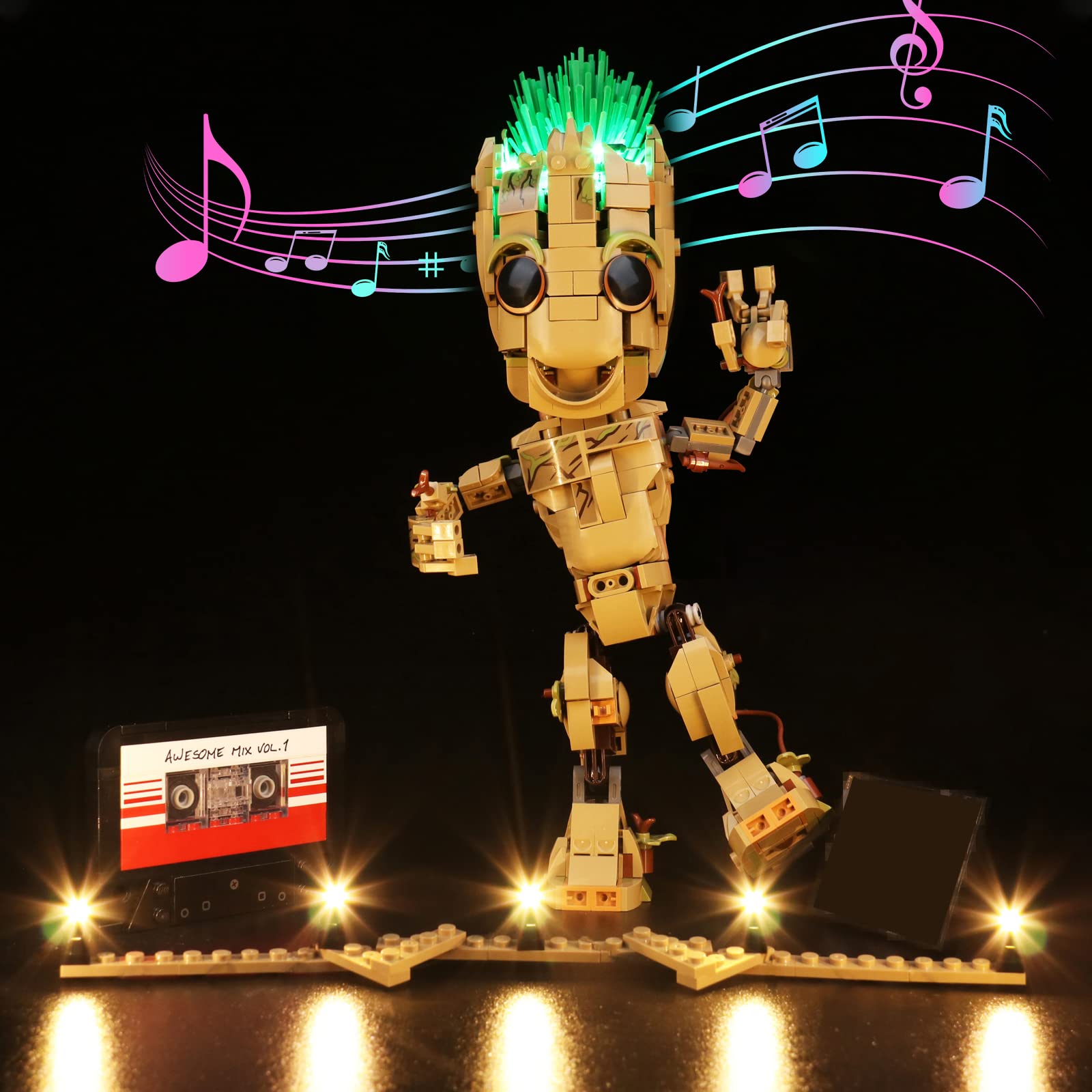 LocoLee Music Version Led Light Set Compatible with Lego 76217 Groot Led Decoration Lighting Kit Compatible with Lego 76217 Building Blocks Model,Only Lights Set,No Model