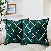 WACOMECO Gold Throw Pillow Covers, Pack of 2 Soft Velvet Decorative Cushion Covers for Couch Sofa Home Decoration, Emerald Green, 18x18 Inch