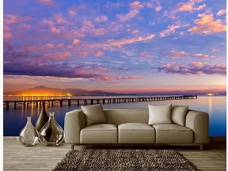 Amazon Yosot 3dファンタジーカスタム写真壁画の壁紙美しいロマンチックな紫色の空の風景の背景の壁 140cmx100cm 壁紙