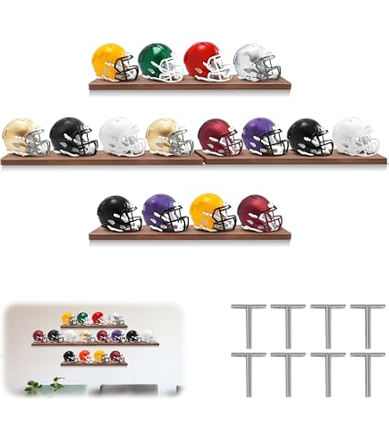 floating shelves for football helmets Helmet Wall Mount Display Holder Hanger Full or Mini Helmet Description This mini helmet display case has 4 rows to accomodate 16 Riddell Mini Helmets DIY Invisible Mini-Helmet hangers for