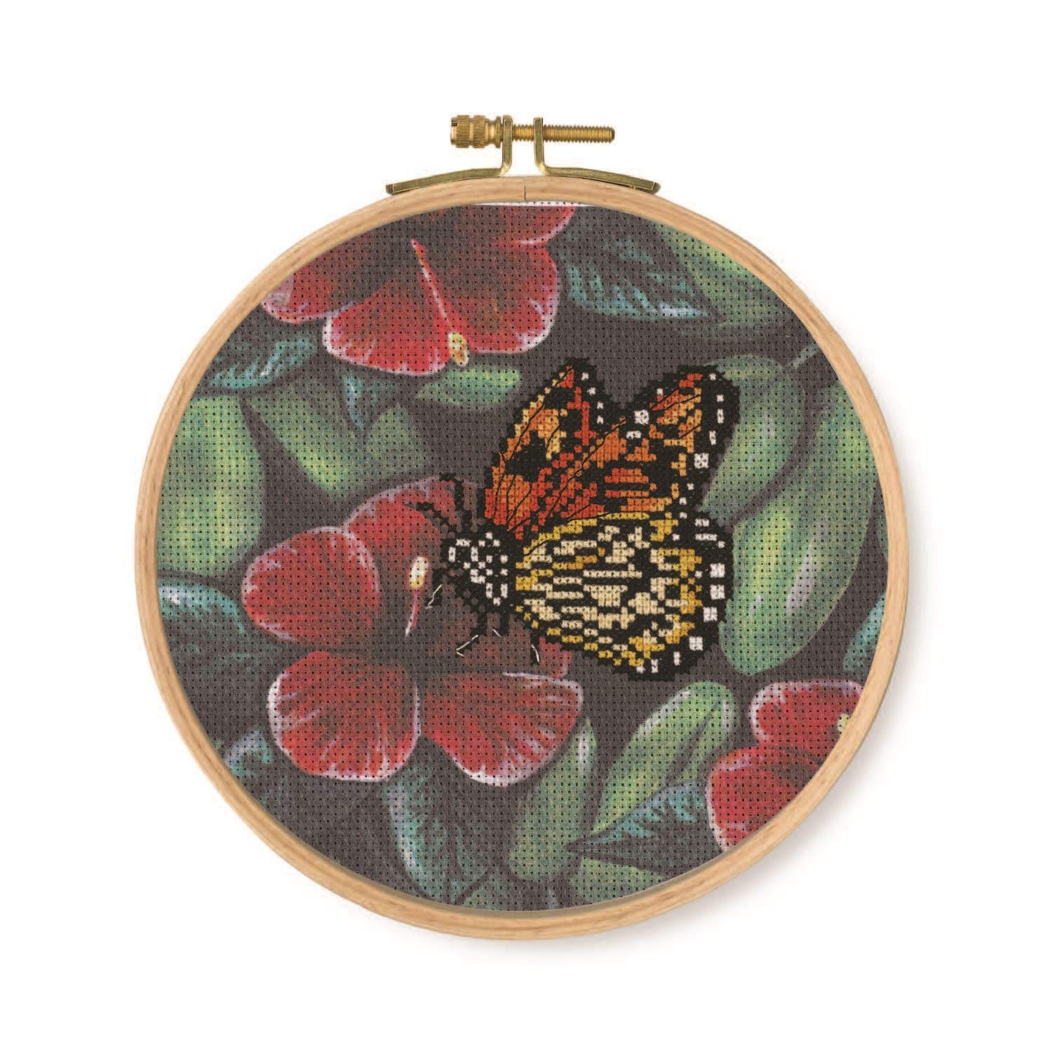 DMC Orange Butterfly Cross Stitch Kit, Includes Embroidery Threads, Needle, Wooden Drum and Instructions