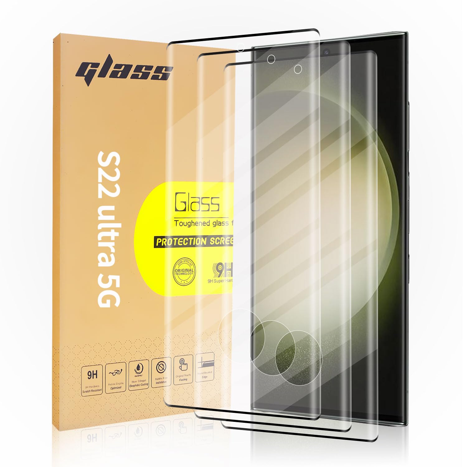 Photo 1 of QoeCycth 3 Pack Curved Tempered Glass Screen Protector for Samsung Galaxy S22 Ultra 5G, HD Clear, Scratch Resistant, Fingerprint ID Friendly, 6.8-inch, 3 Pieces