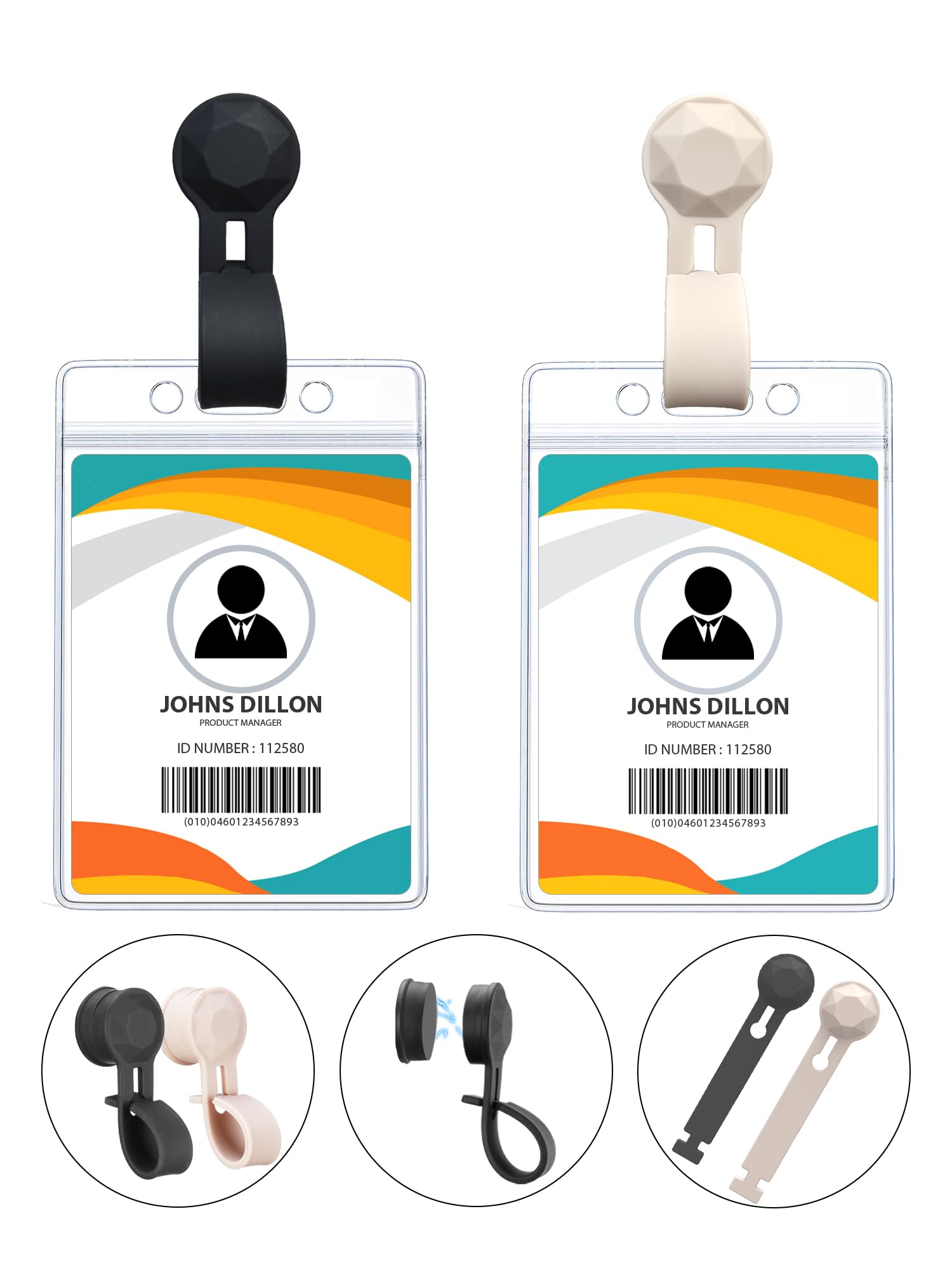 Photo 1 of 2 Pack Magnetic Badge Holder, No-Pin Design Name Tag Magnetic Badge, Name ID Badge with Vertical Clear Card Holder for Conferences, Events and Meetings (2 Set, Black & Beige)