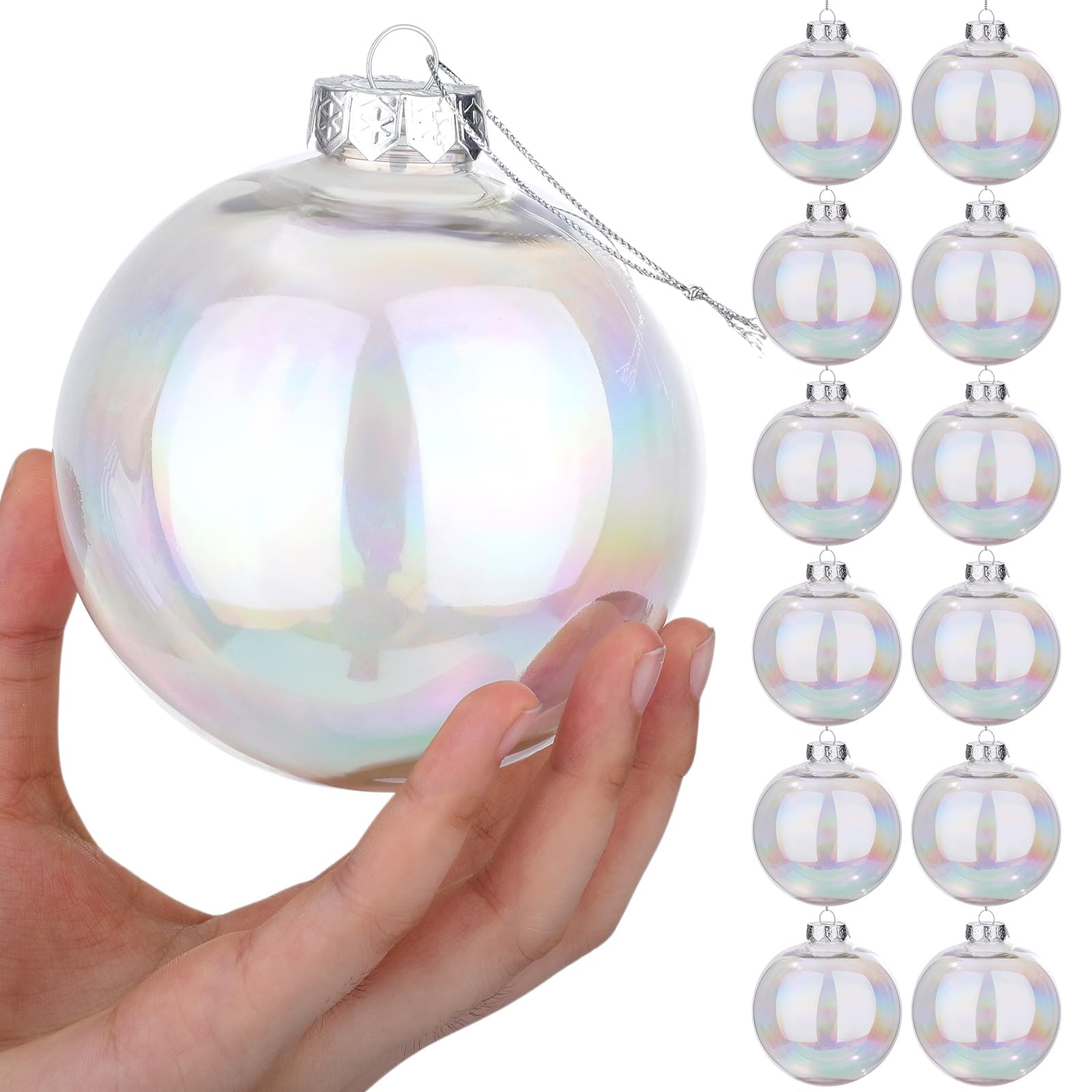 Photo 1 of Zubebe 12 Pcs 4 Inch Christmas Balls Ornaments Large Christmas Tree Decorations Shatterproof Plastic Ornament Balls Decorative Hanging Ornaments Holiday Wedding Party for Xmas Tree(Iridescent)