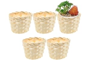 DOITOOL 5 Pack Mini Wood Woven Baskets, Small Bamboo Storage Baskets, Mini Baskets for Home Organization, DIY Crafts, and Gift Packaging (2.95x2.95x2.36 Inches)