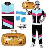 Harsever 80s Tracksuit Retro Costume for Men Women,90s Track Suit Outfit for Couples Sportwear Set Hiphop Costume Accessories