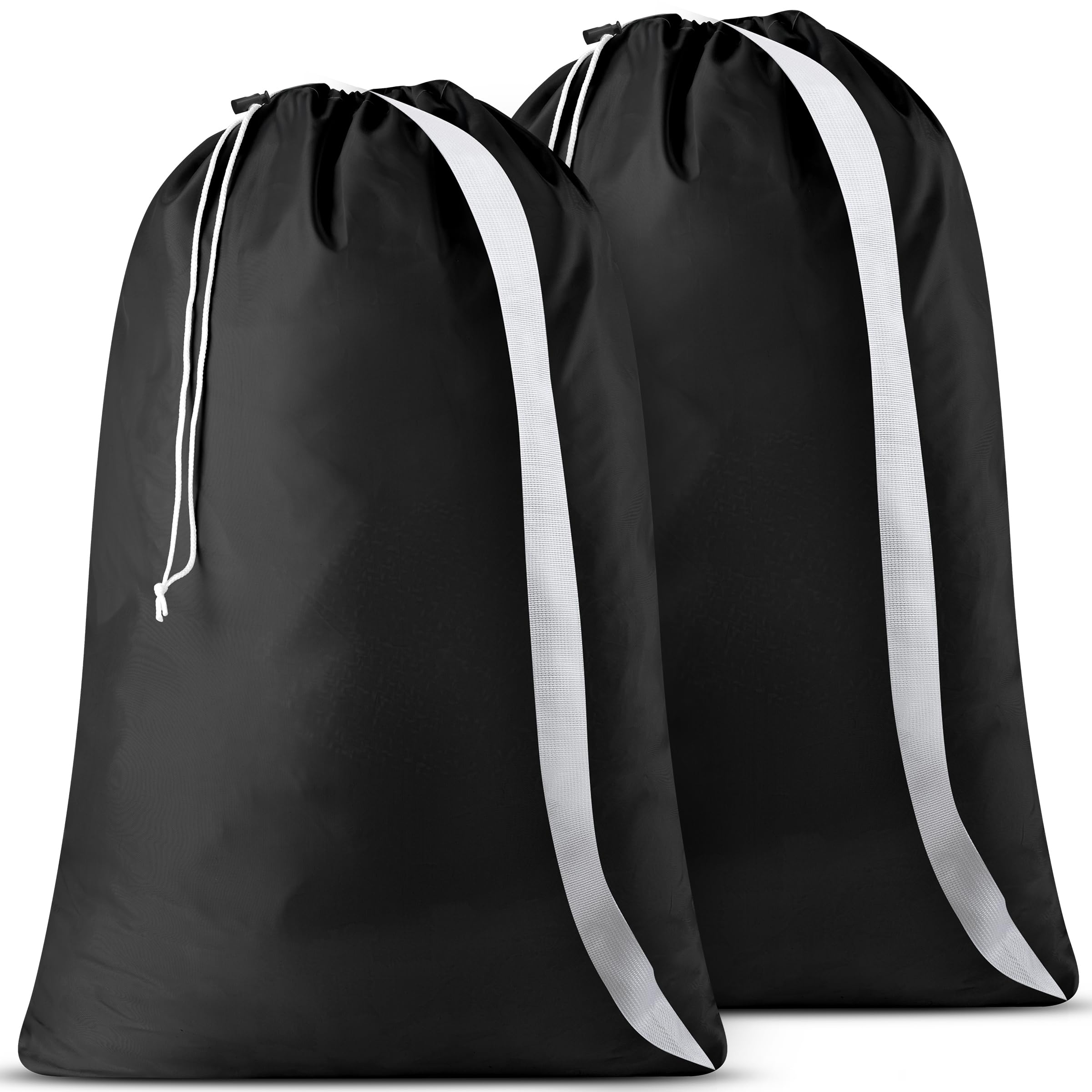 Photo 1 of Handy Laundry Bag Shoulder Strap - Pack of 2 Drawstring Locking Closure, Durable Nylon Material, Large Capacity, Heavy Duty Stitching, Perfect for Laundromat or College Dorm (Black, 30" x 40")