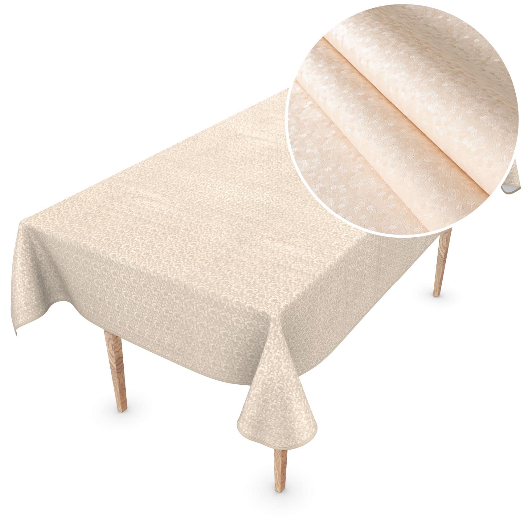 ANRO Premium Oilcloth Tablecloth Vinyl Oilcloth Washable 110 x 150 cm Dots Cream Champagne Elegant Wipe Clean
