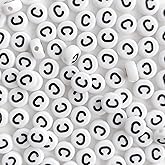 Bxwoum 100PCS Letter Beads Acrylic Alphabet Beads for Jewelry Making White Round Letter C Beads for Bracelets Making DIY Necklaces 4X7mm