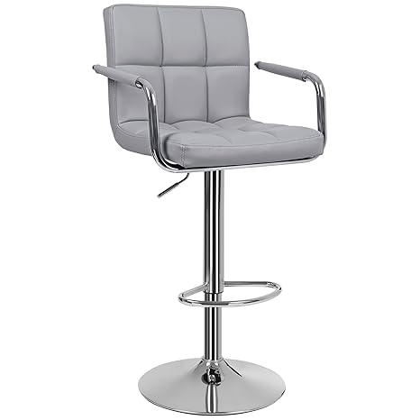 SONGMICS 1 x Barhocker Barstuhl Hocker Tresenhocker mit Lehne Höhenverstellbar Armlehnen, Kunstleder, Grau 38 x 44,5 x 115 cm