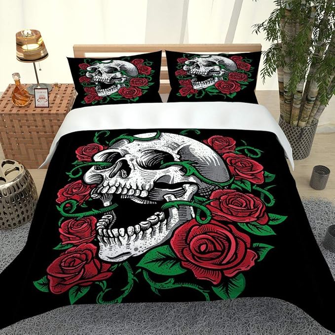 LMHWW Juego De Cama Rosa Calavera 3D Funda Nórdica Y Funda De Almohada