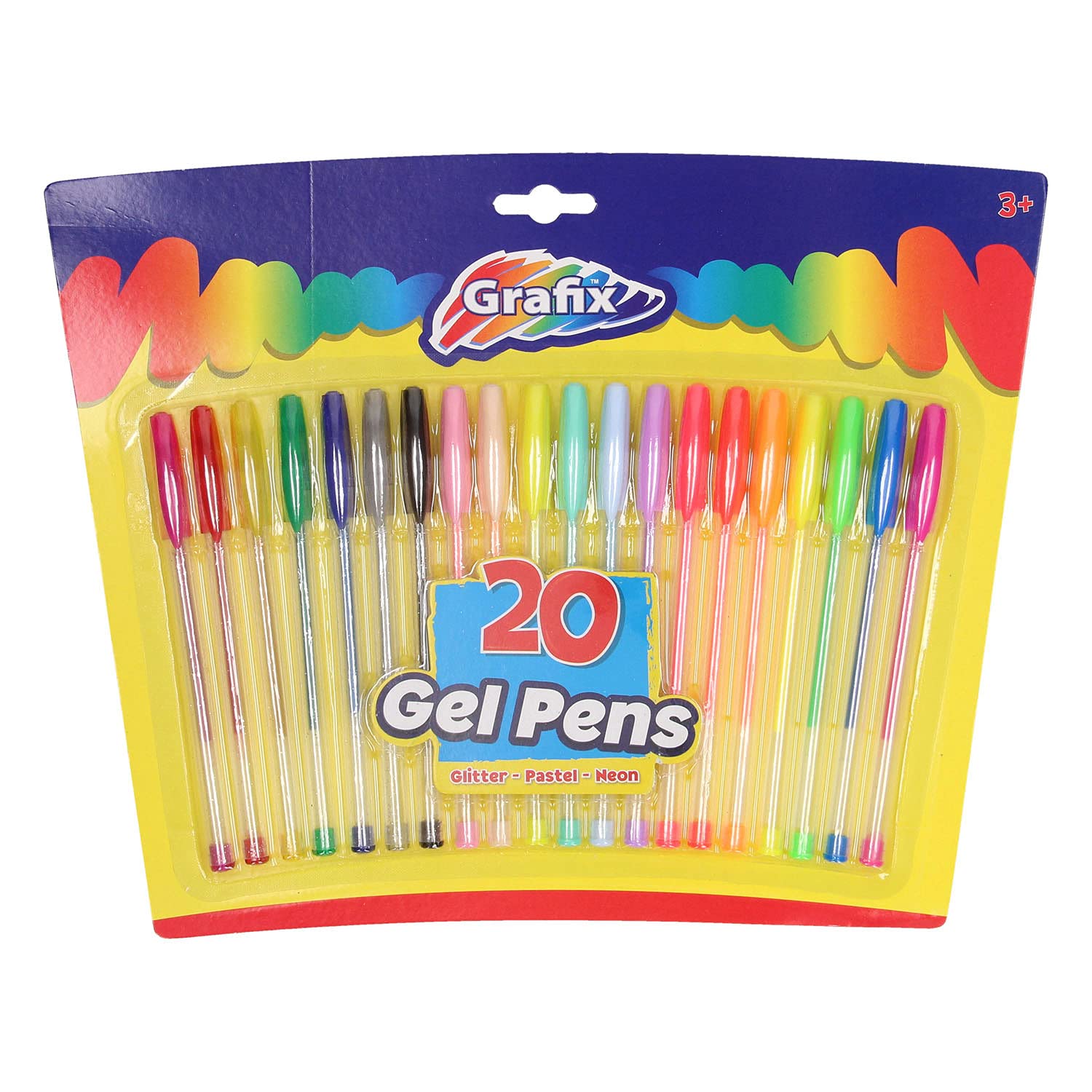 Grafix Glitter, Pastel and Neon Gel Pens, 20 Pack, Mixed Colours
