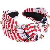 Soochat 4th of July Knottted Headband Patriotic Rhinestone Headband Crystal American Flag Knottted Headbands for Women Girls Gifts Fourth of July Independence Day Hair Accessories